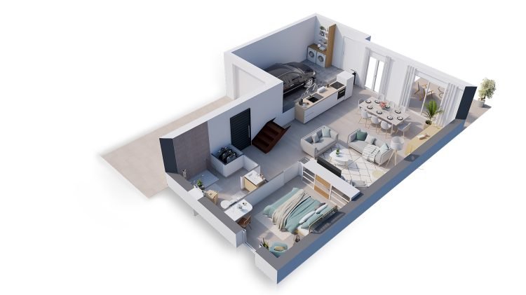 plan du rez-de-chaussée du modèle agate, maison neuve T5 duplex du nouveau catalogue accession de Vendée Habitat